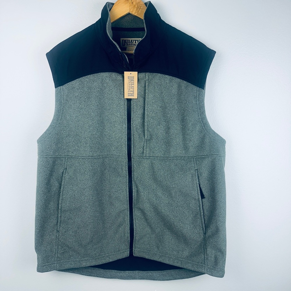 Duluth Trading Co Shoreman's Fleece Gridlock‎ Vest Gray Black 76251 LRG TAL